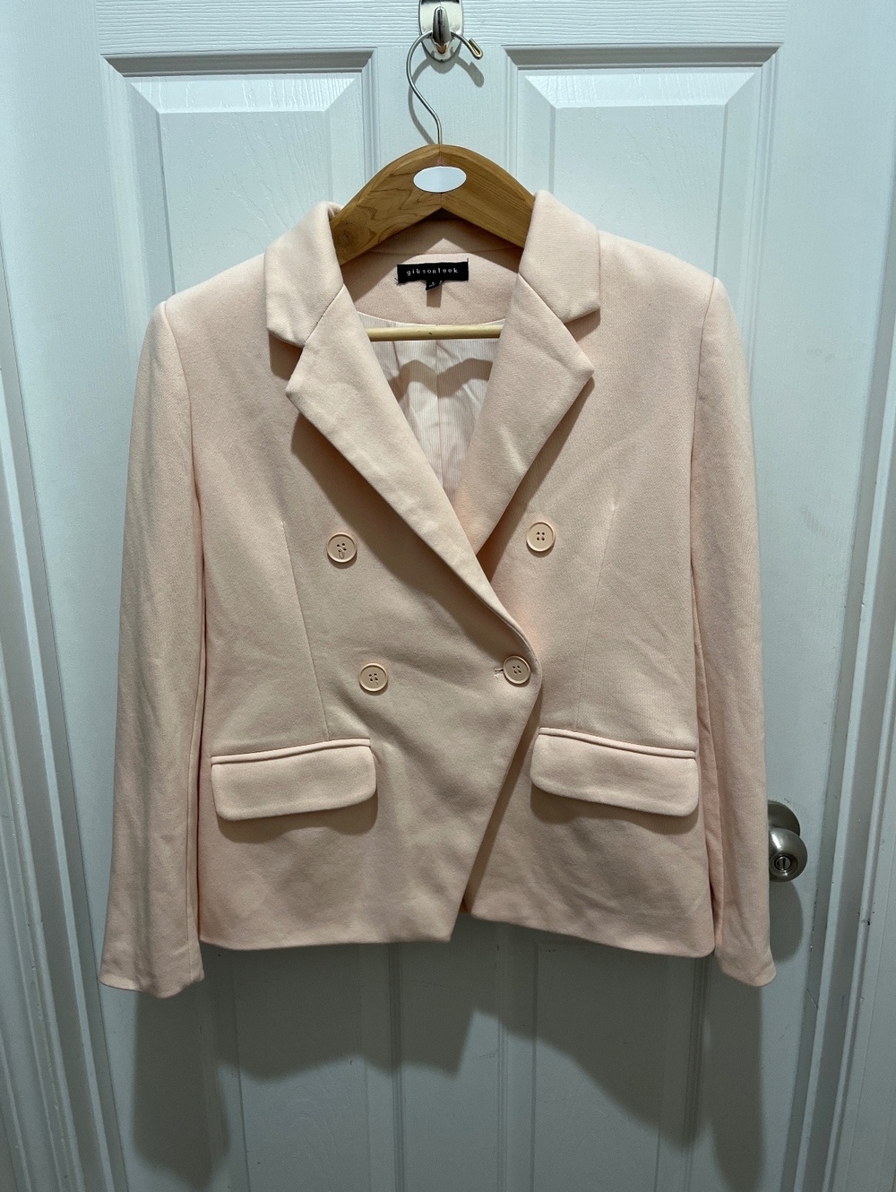 Gibsonlook Women's Double-Breasted Blazer Jacket Large Light Pink